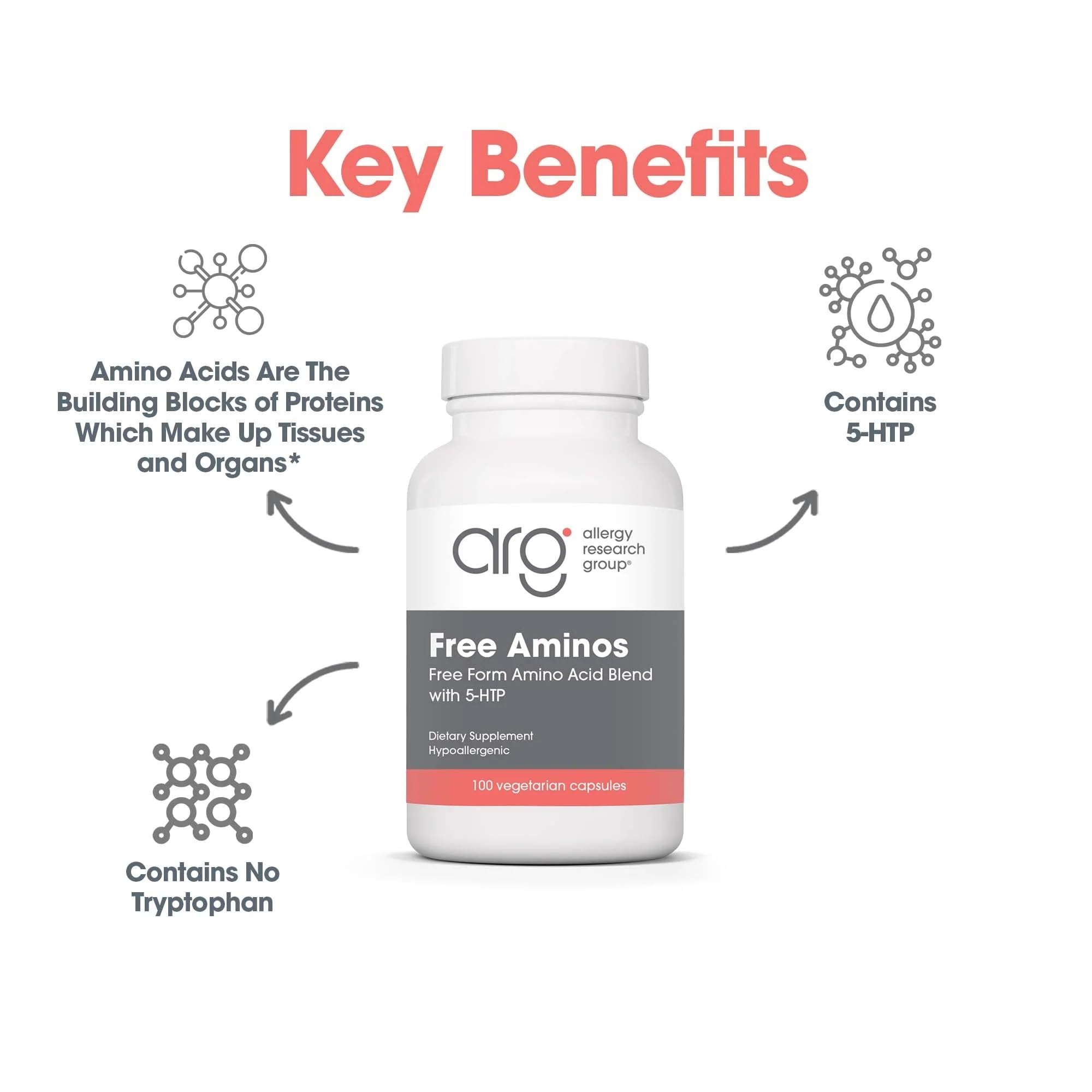 Nutricology Free Aminos Supplement - Essential Amino Acids Complex, Lean Muscle Mass Support, Vegetarian Capsules - 100 Count Allergy Research Group uk supplements