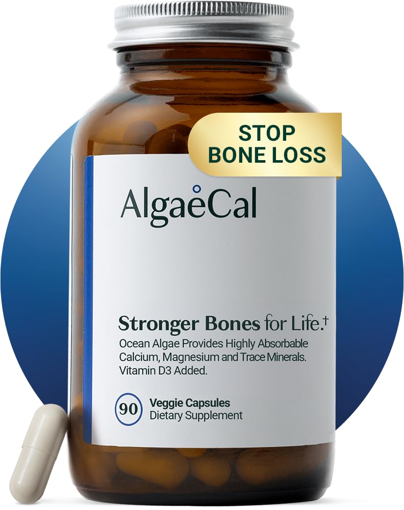 ALGAECAL - Plant Based Calcium Supplement for Women & Men - Organic Calcium 750mg with Vitamin D3 1000 IU, 13 Minerals for Bone Strength