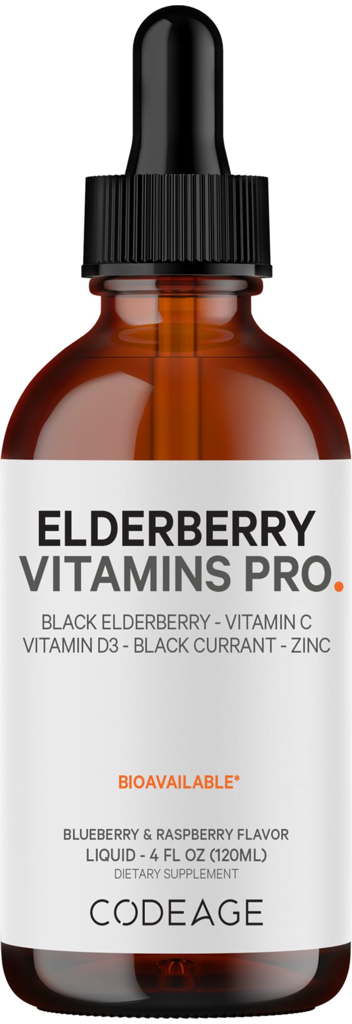 Codeage Elderberry Vitamins Pro - Organic Black Elderberry Liquid Drops - Vitamin C, D3, Zinc, Black Currant - 2-Month Supply - Black Sambucus Liquid - Supplement for Adults & Kids - 4 fl oz Codeage uk supplements