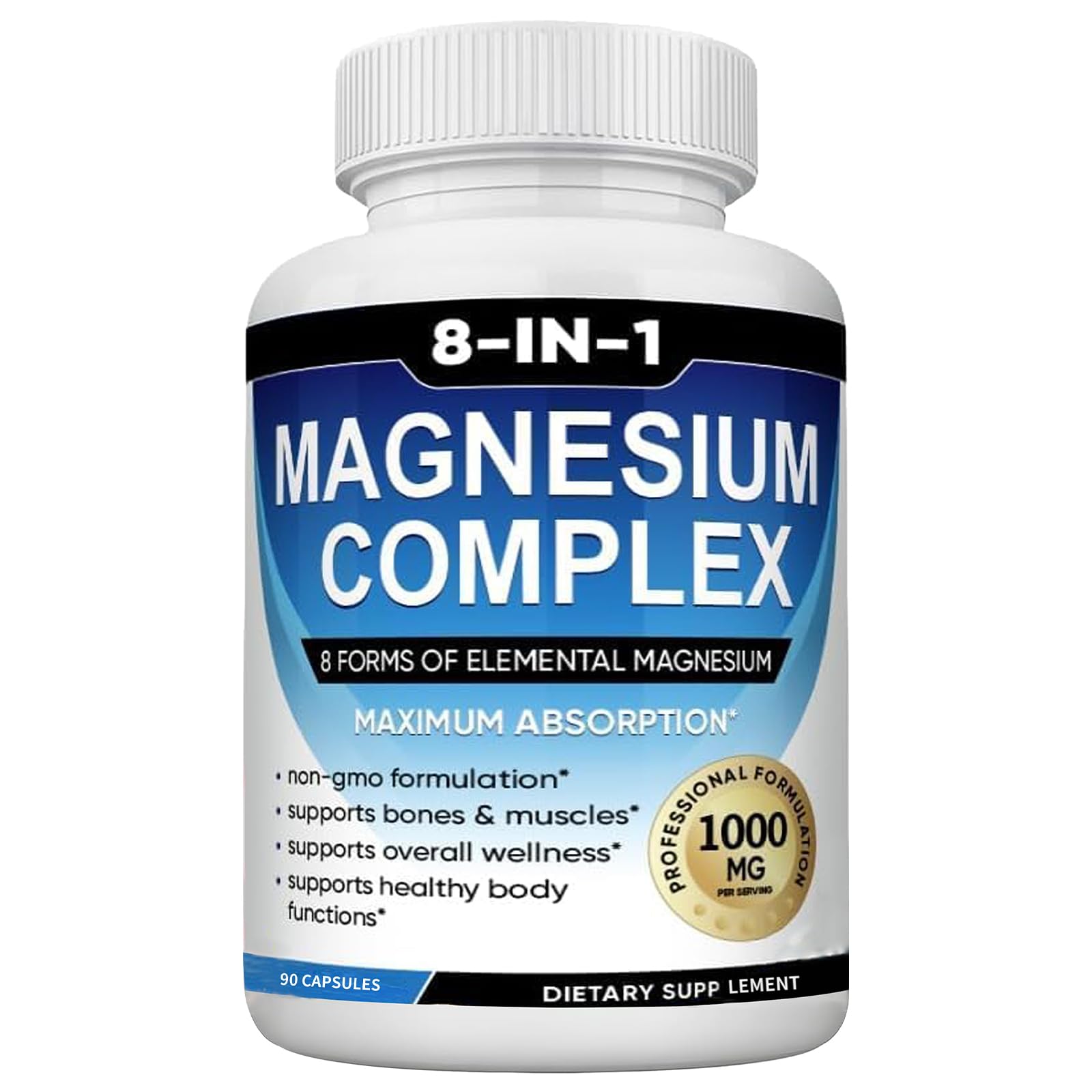 Magnesium Complex Supplement 8-in-1 Elemental 1000mg, Magnesium Glycinate, Malate & Citrate, Vegan, Non-GMO 90 Capsules MIRACLE OFFICIAL uk supplements
