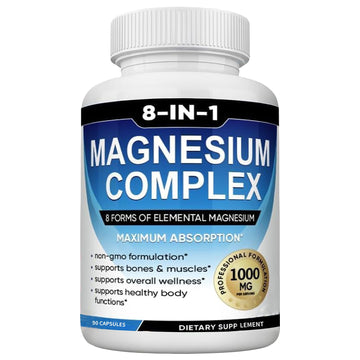 Magnesium Complex Supplement 8-in-1 Elemental 1000mg, Magnesium Glycinate, Malate & Citrate, Vegan, Non-GMO 90 Capsules MIRACLE OFFICIAL uk supplements