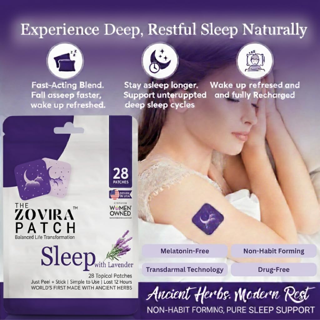Zovira Sleep Patches for Adults, Melatonin Free with Lavender & Magnesium | Time-Release Transdermal, Aromatherapy Sleep Aid | Non-Habit Forming, Hypoallergenic, All-Night Restorative Sleep | 28 Count ZOVIRA uk supplements