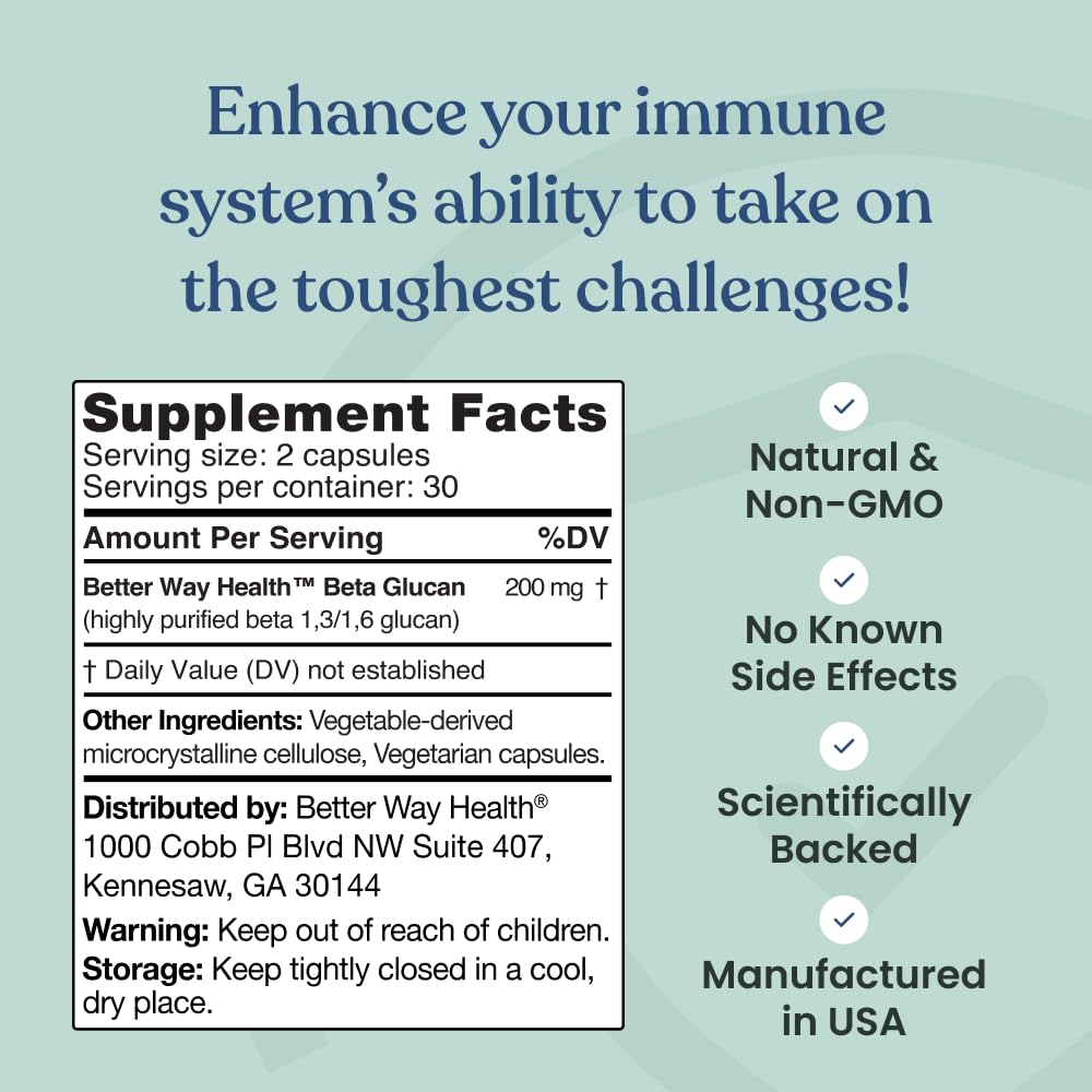 Better Way Health™ - Advanced Immune Readiness - Highly Purified 1,3/1,6 Beta Glucan 100 - Clinically Tested Immune Defense - 100mg/60 Capsules Better Way Health uk supplements