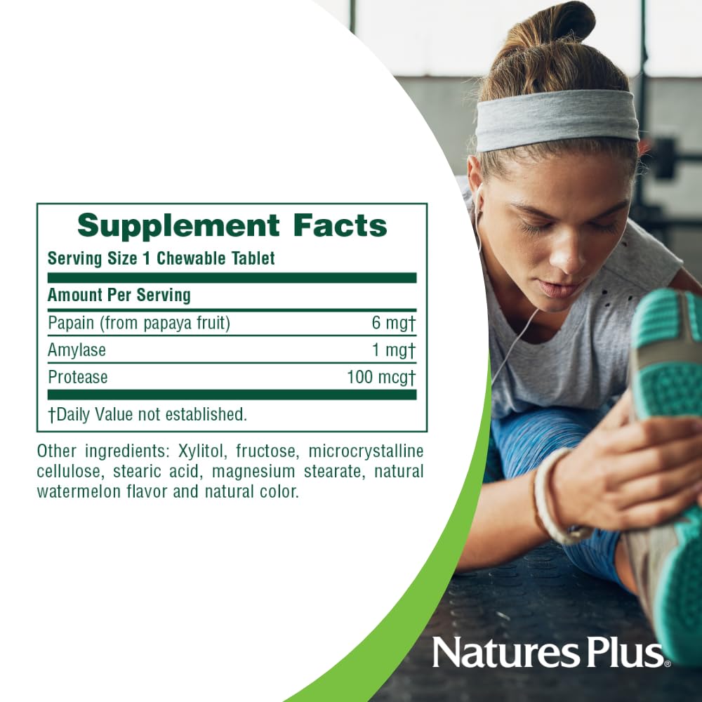 NaturesPlus Papaya Enzyme - 180 Chewable Tablets - Digestive Aid Supplement with Amylase & Protease - Helps Reduce Gas, Bloating, Stomach Upset & Discomfort - Vegan, Gluten Free - 180 Servings NaturesPlus uk supplements