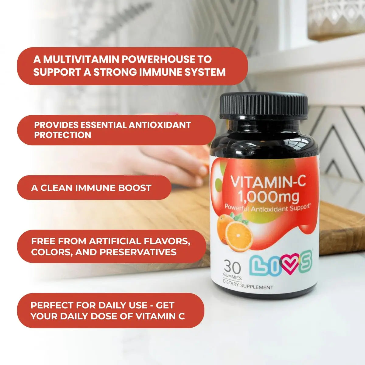 Vitamin C 1000mg Gummies for Kids & Adults |Antioxidant & Immune Support Supplement | Vegan Multivitamin for Hair, Skin & Nails LIVS uk supplements