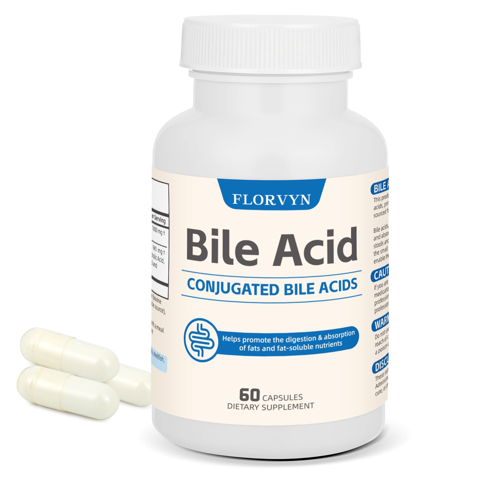 Florvyn Conjugated Bile Acid Supplement 1000mg – Supports Fat Digestion & Absorption of Fats & Fat-Soluble Nutrients, Gut Comfort & Nutrient Utilization, 60 Capsules, 30 Day Supply Florvyn uk supplements
