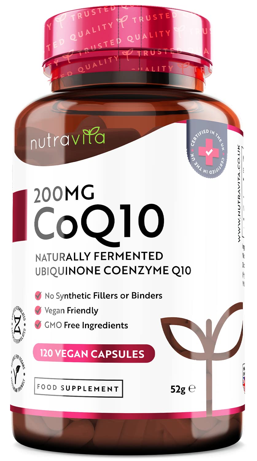 CoQ10 200mg - 120 Vegan Capsules of High Strength Co Enzyme Q10 (4 Months Supply) Nutravita uk supplements