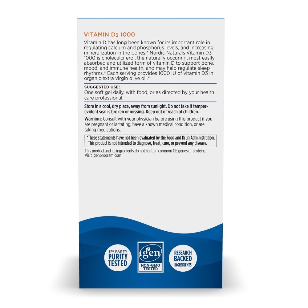 Nordic Naturals Vitamin D3 1000, Orange - 120 Mini Soft Gels - 1000 IU Vitamin D3 - Supports Healthy Bones, Mood & Immune System Function - Non-GMO - 120 Servings Nordic Naturals uk supplements