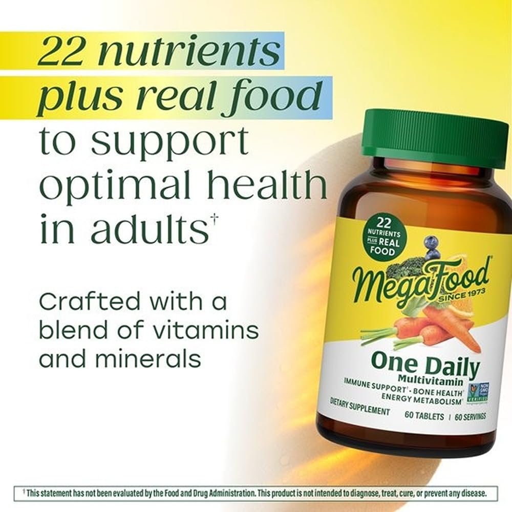 MegaFood One Daily Multivitamin for Women and Men, Immune Support Supplement with Real Food, Vitamin C & Vitamin B, Bone Health, Cellular Energy Metabolism, Vegetarian, Non-GMO, 90 Tablets MegaFood uk supplements