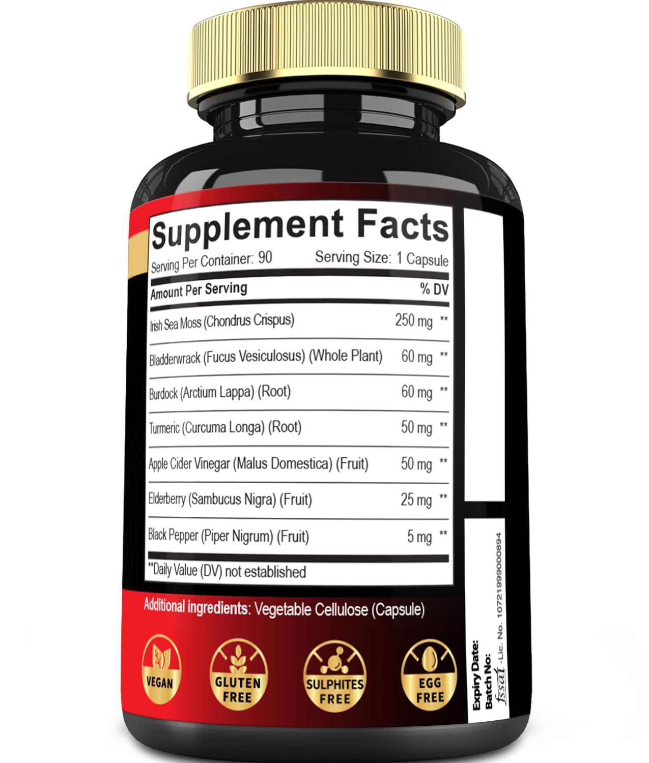 7in1 Irish Sea Moss Capsules 6750 Mg with Organic Bladderwrack & Burdock Root, Turmeric, Apple Cider Vinegar - Raw Seamos Pills for Hair, Skin, Thyroid Healths - 90 Caps for 3-Month Supply Mecisco uk supplements
