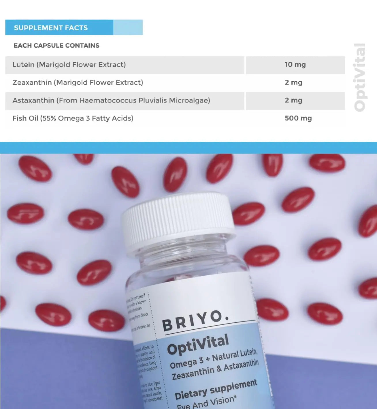 Briyo OptiVital Eye Health Supplement – Lutein, Zeaxanthin, Astaxanthin & Omega-3 from Natural Sources – Supports Vision Briyosis uk supplements