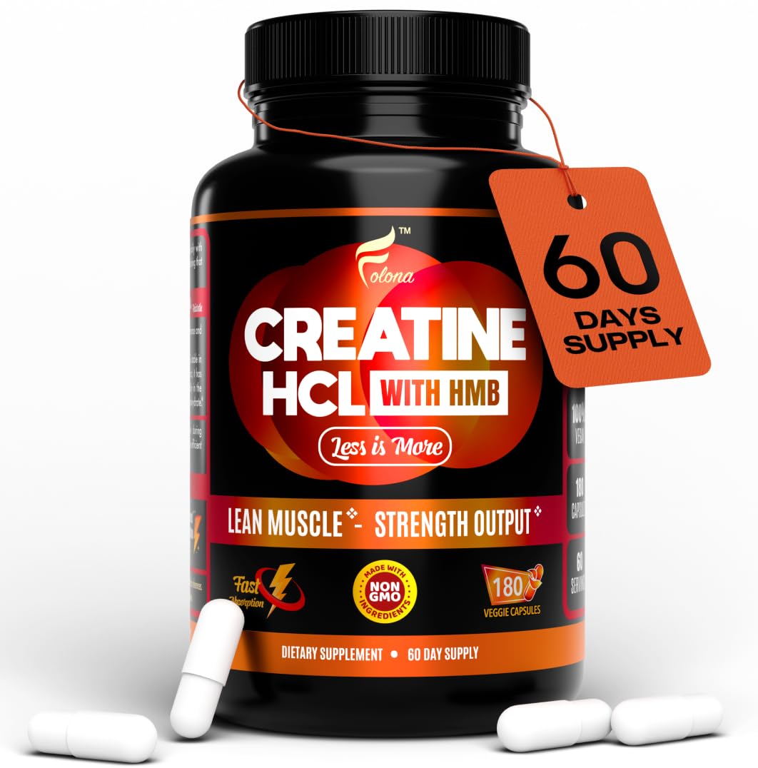 Creatine HCL Capsules with HMB - Workout Supplement for Men & Women, Muscle Builder, Endurance, Strength, Superior to Monohydrate: Instantized for Max Absorption, No Load FOLONA uk supplements