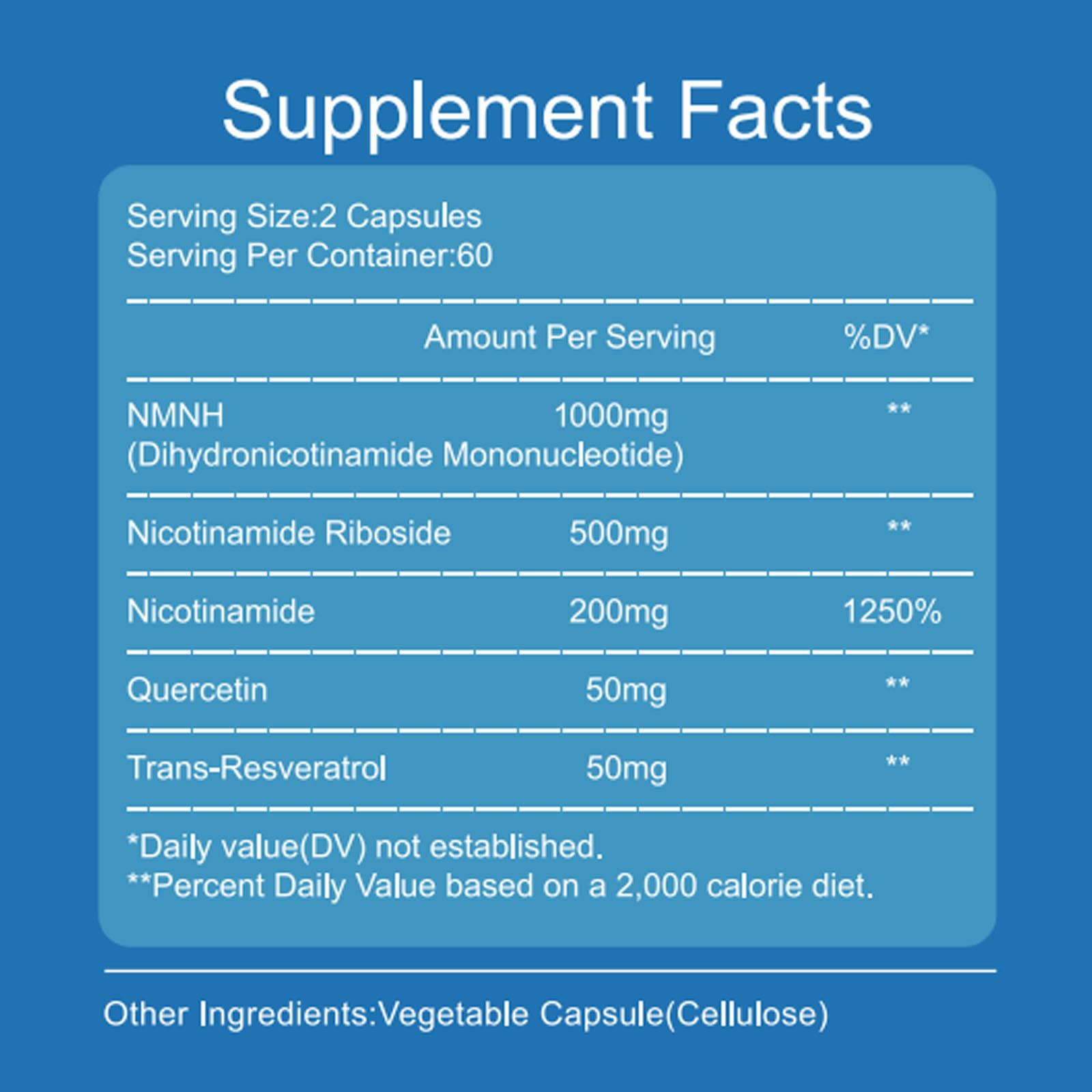 YZQ WAIDE NMNH (Dihydronicotinamide Mononucleotide), 1000mg NMNH Supplement to Boost NAD+ Levels Resveratrol Supplement with Quercetin for Energy, Aging, Non-GMO, Gluten Free, 120 Capsules YZQ WAIDE uk supplements