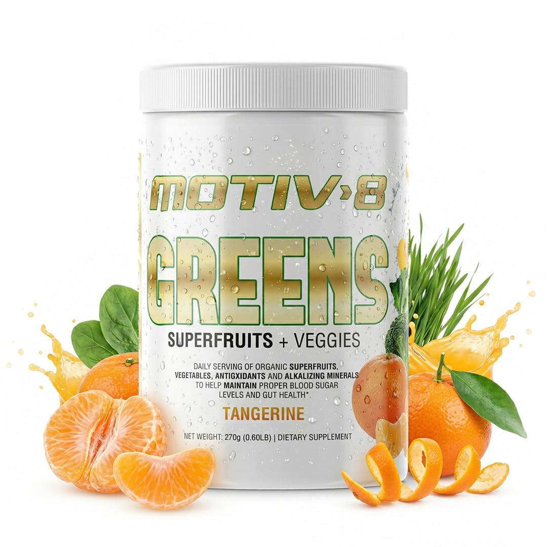 Motiv-8, Greens Superfruits & Veggie Superfood Powder Supplement, Antioxidant, Fiber, Sugar-Free, 30 Servings (Tangerine, 30 Servings) Motiv-8 uk supplements