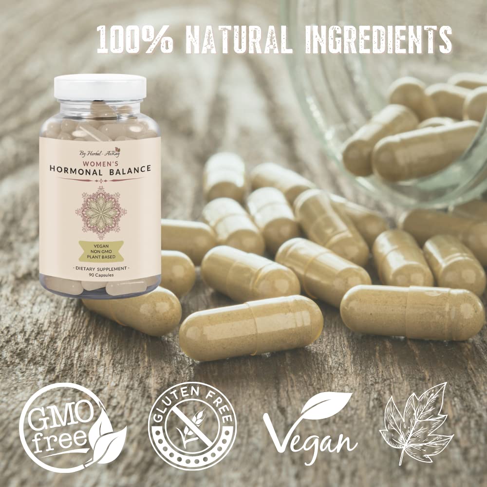 Hormone Balance for Women – Natural Female Energy & Mood Pills – Hot Flashes Menopause Relief Supplement with Vitex Chasteberry, Dong Quai, Maca Root Powder, Ginseng – 90 Veggie Capsules Herbal-avRay uk supplements