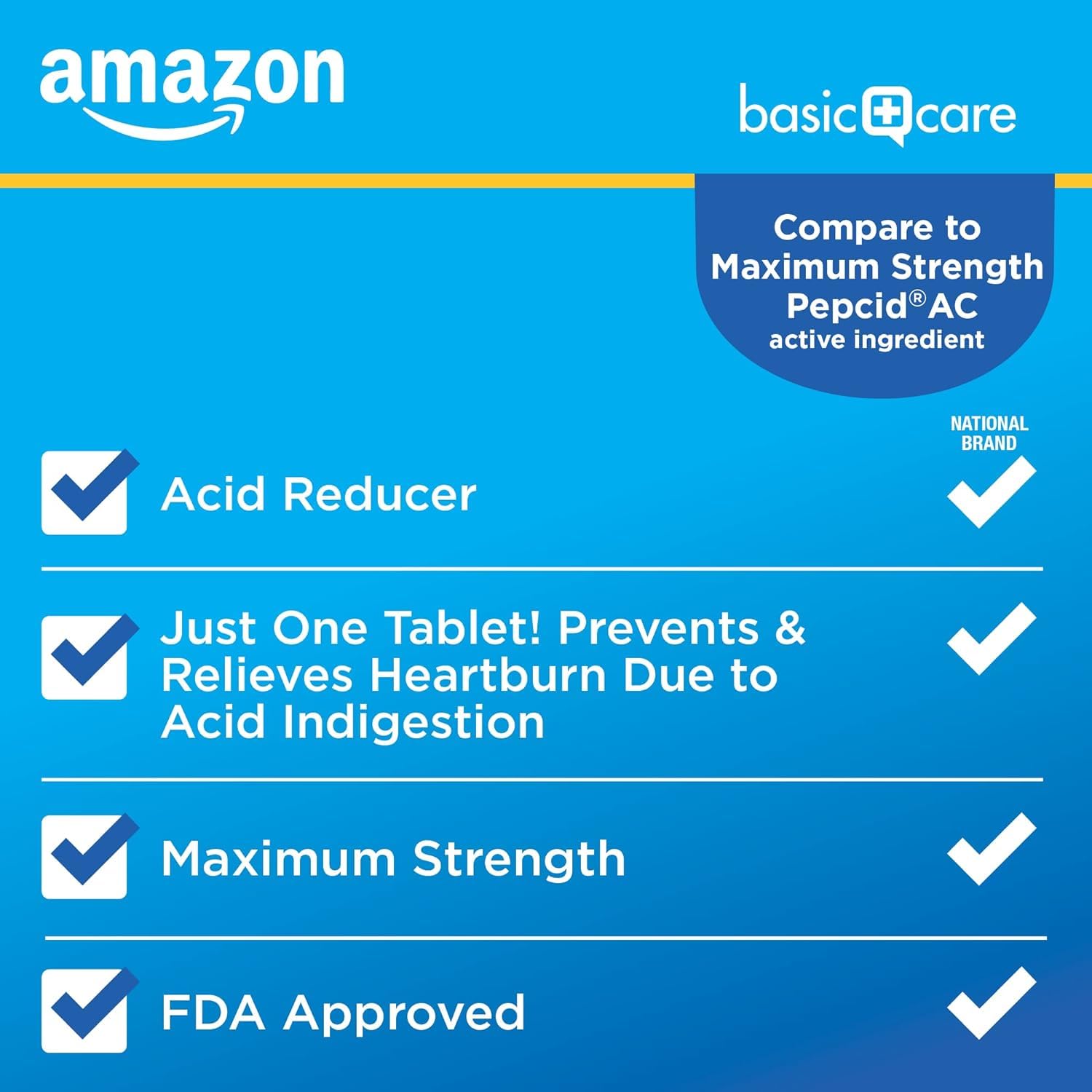 Amazon Basic Care Maximum Strength Famotidine Tablets 20 mg, Acid Reducer for Heartburn Relief, Prevents & Relieves Acid Indigestion, Heartburn Medicine, 50 Count Amazon Basic Care uk supplements