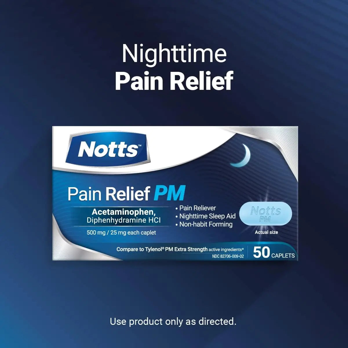 NOTTS PM Extra Strength Pain Relief & Sleep Aid, 500mg Acetaminophen & 25mg Diphenhydramine HCl, 50 Caplets for Nighttime Aches, Headaches & Body Pain, Non-Habit Forming (Pack of 2) NOTTS uk supplements