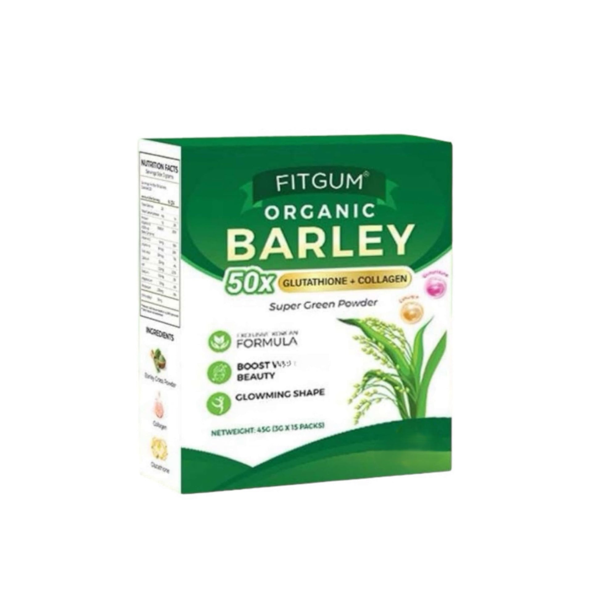FIT Gum Organic Barley 50X Glutathione & Collagen Super Green Powder - 3g x 15 Sachets UKWellnessHub uk supplements