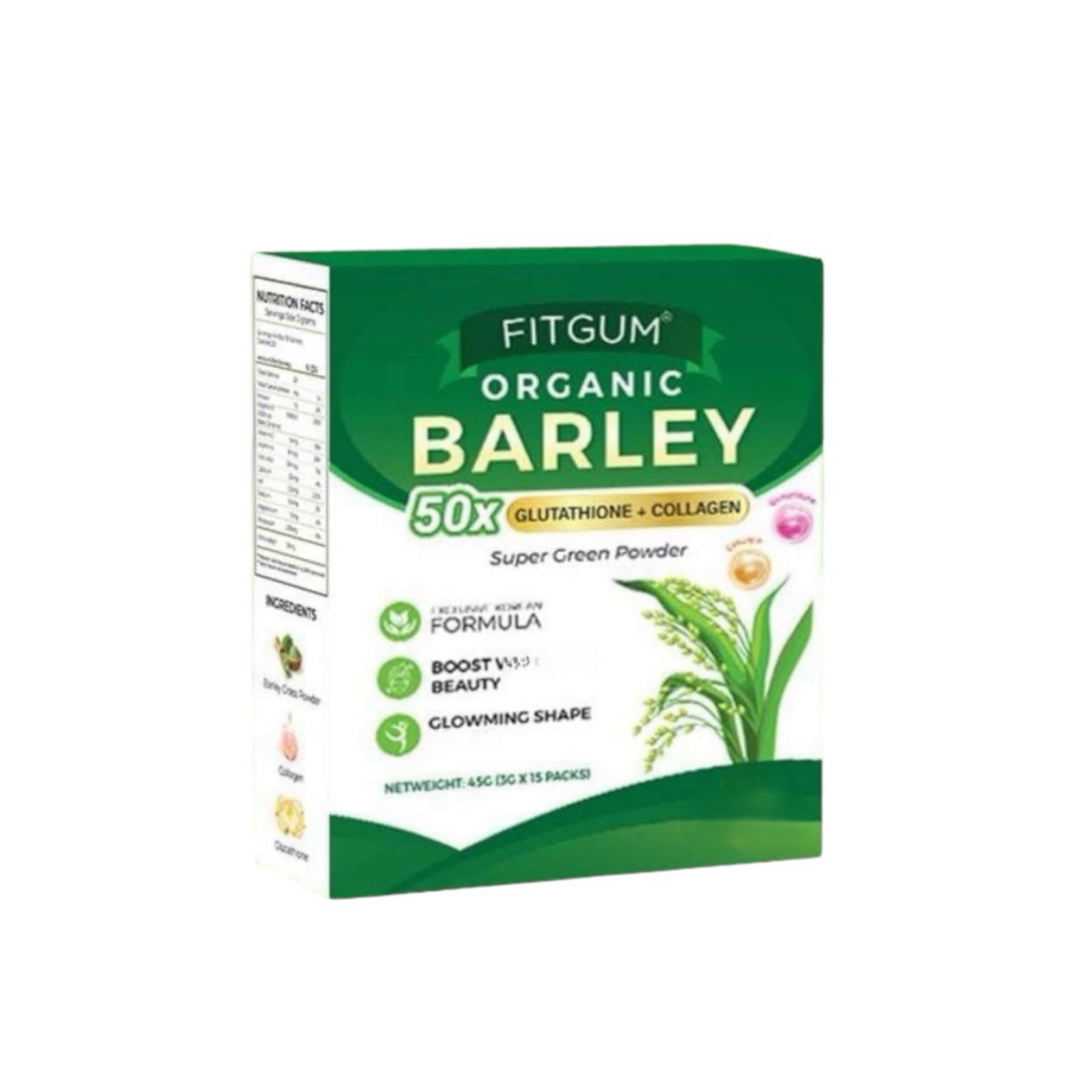 FIT Gum Organic Barley 50X Glutathione & Collagen Super Green Powder - 3g x 15 Sachets UKWellnessHub uk supplements