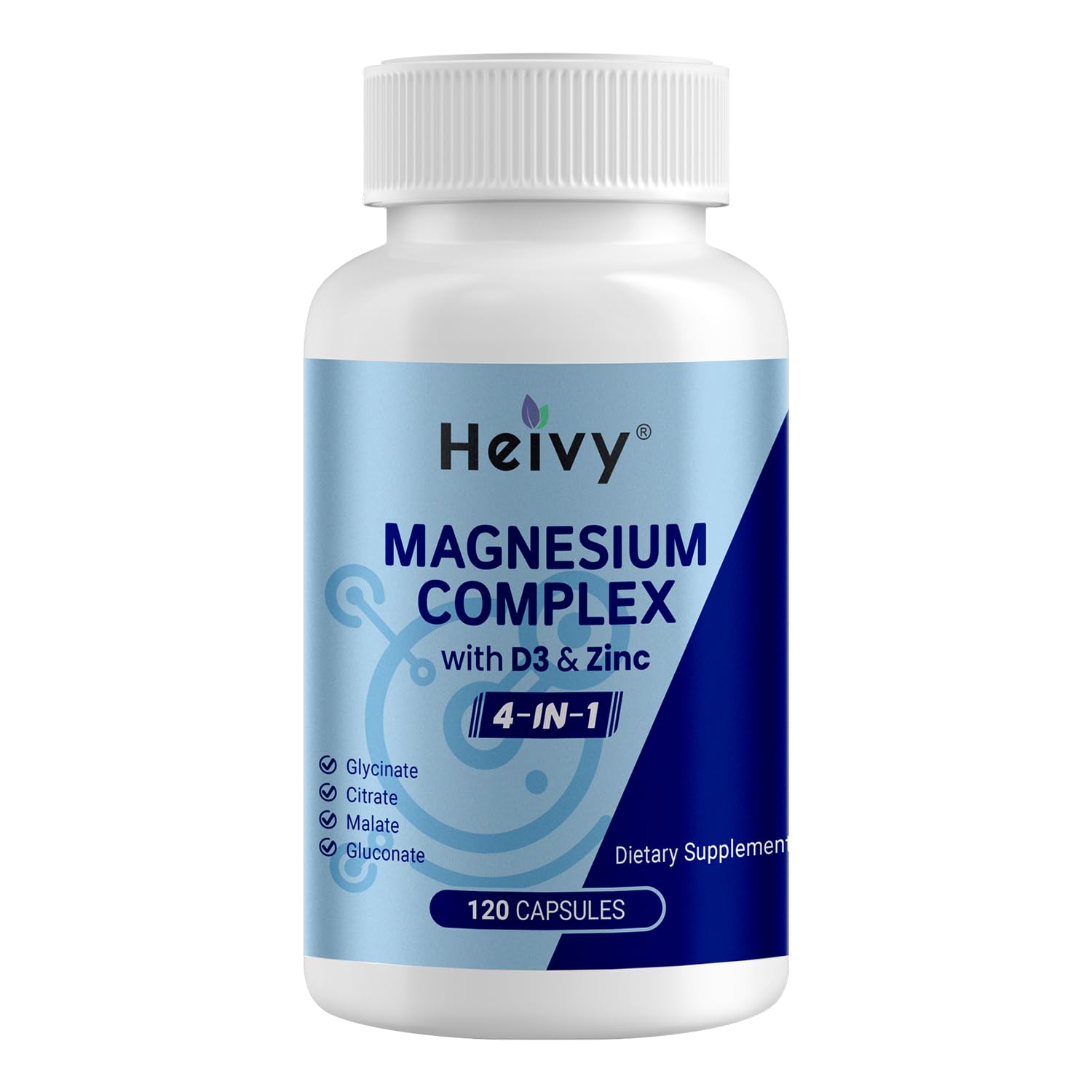 Heivy 4 in 1 Magnesium Complex with Zinc & Vitamin D3, 320mg Elemental Magnesium (Glycinate/Citrate/Gluconate/Malate), 120 Capsules (4 Months Supply), Vegan, Non-GMO, Gluten-Free, 3rd Party Tested Heivy uk supplements