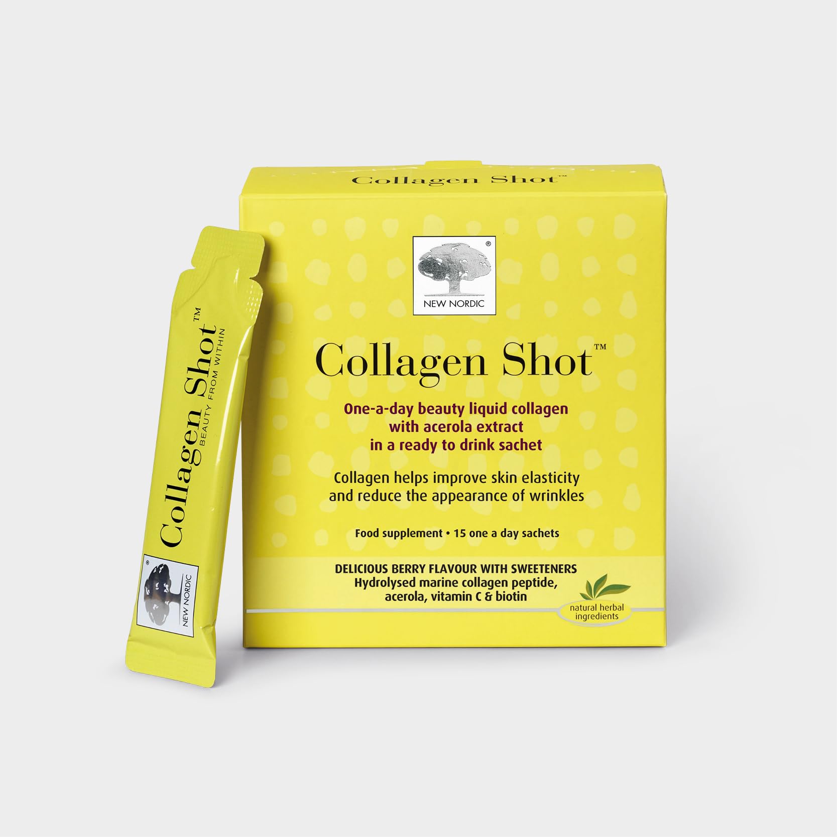 New Nordic Collagen Shot High-Absorbency Premium Liquid Daily Sachets - 15x Hydrolysed Shots - Freshwater Marine Collagen New Nordic Ltd uk supplements