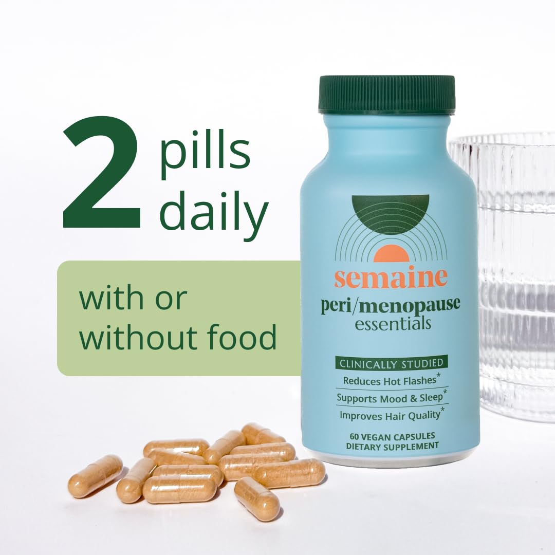 Semaine Peri/Menopause Essentials, 60 Ct. - Fuller Hair, No More Hot Flashes, Hormone Balance, Better Sleep & More - Clinically-Studied, Non-Hormonal Formula Semaine uk supplements