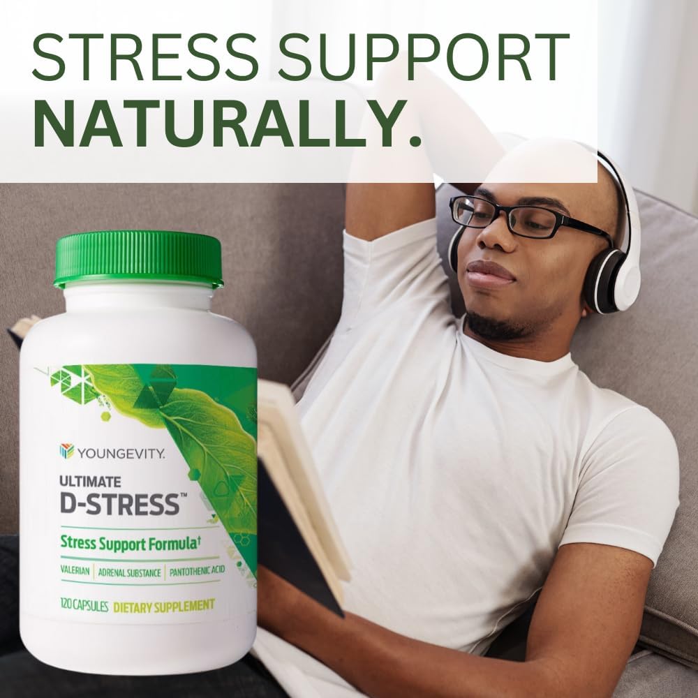 Youngevity Ultimate D-Stress™ – Natural Stress Relief Supplement with Magnesium, Valerian Root Extract, and B Vitamins – Supports Adrenal Health and Nervous System – 120 Capsules (Pack of 1) Youngevity uk supplements