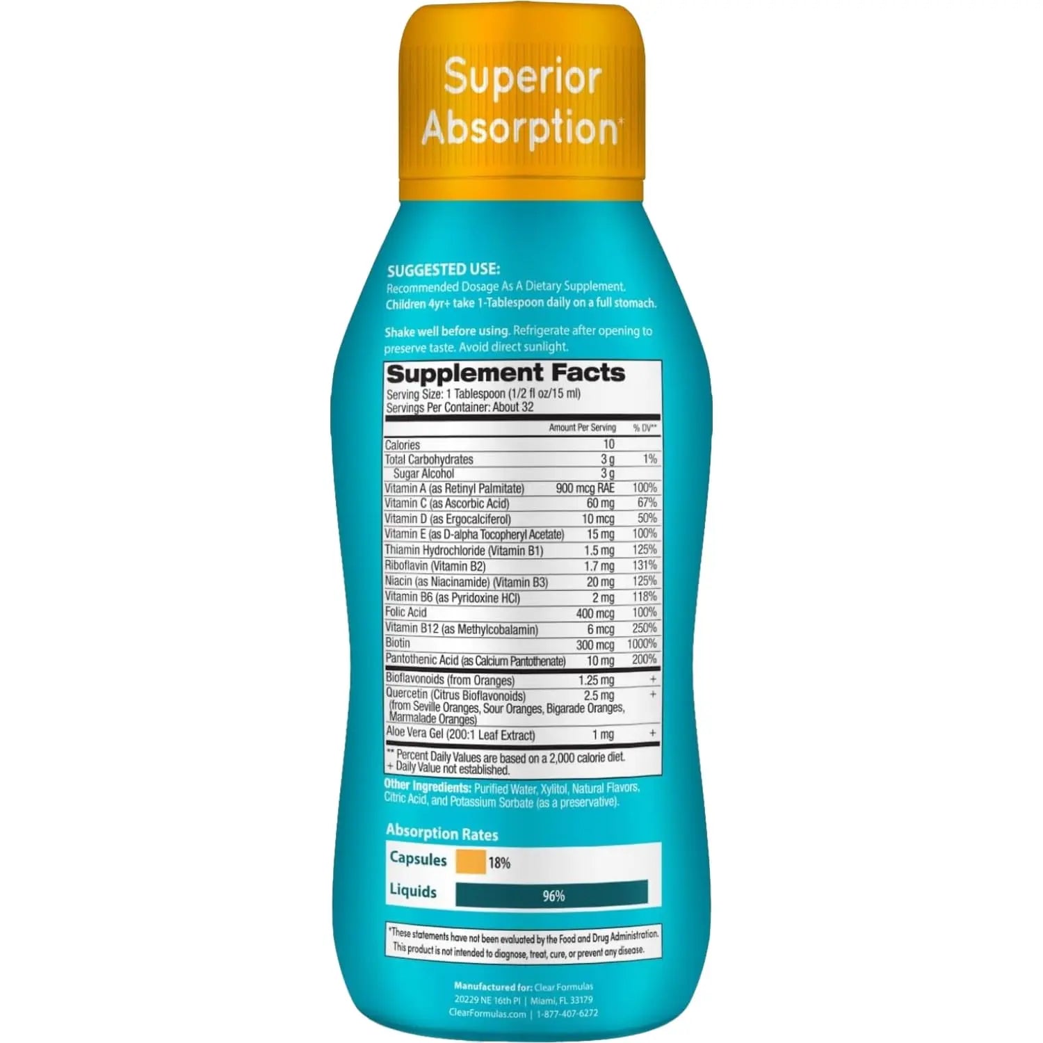 Sugar Free Liquid Multivitamin for Kids - High Absorption Kids Liquid Multivitamin with Vitamins A C D E & B Complex Plus Quercetin Immune Support Complex Clear Formulas uk supplements