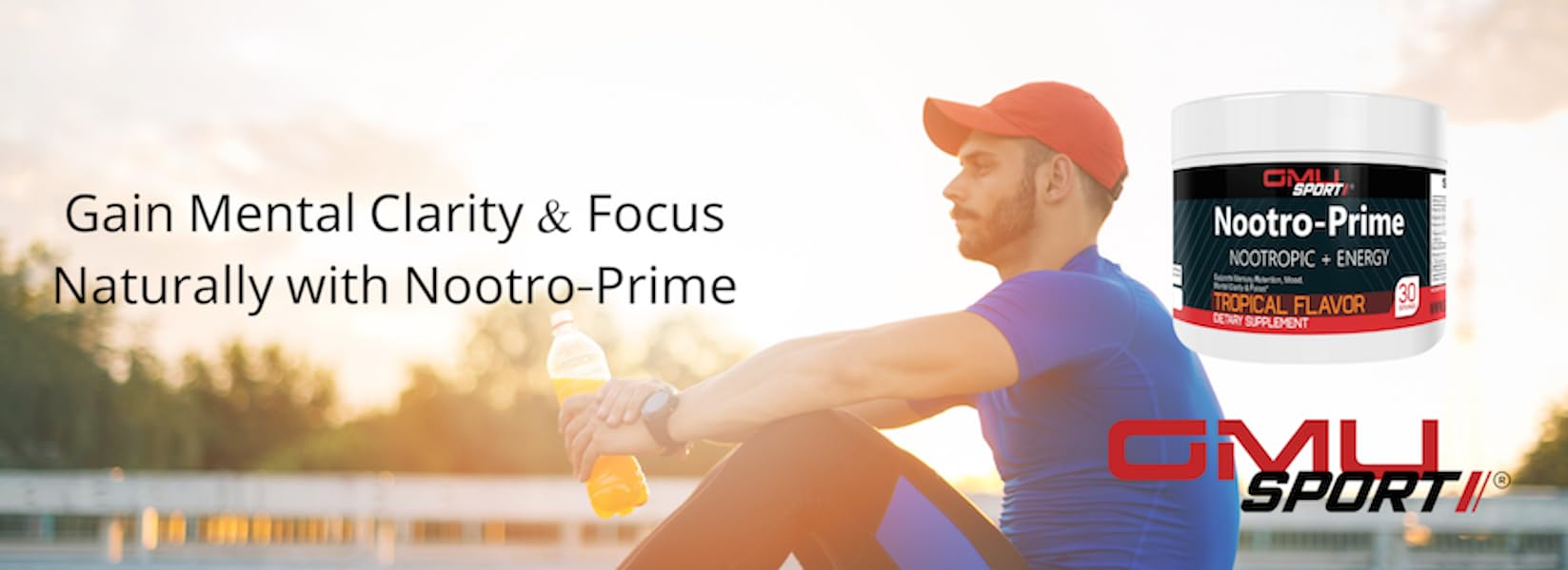 GMU SPORT Nootro-Prime Brain Boost - Focus Brain Supplement - Mushroom Supplement Powder with Alpha GPC, Nootropic Brain Supplements for Memory and Focus with Lions Mane, 30 Servings, Tropical Flavor GMU SPORT uk supplements