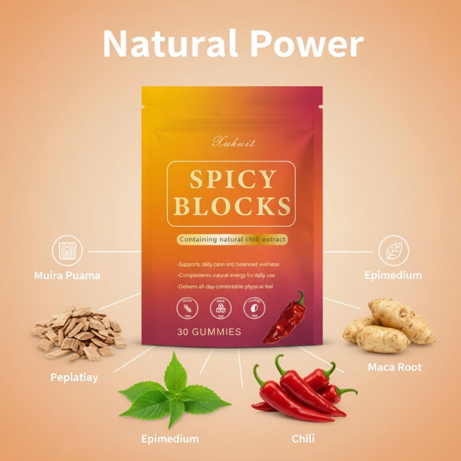 Spicy Blocks for Couples-with Chili Pepper , Maca Root & Epimedium Extract | Supports Emotional Warmth & Daily Comfort | Peach Flavor, Mild Spicy Kick, Vegan-Friendly, No Artificial Additives (1) PBZPBZ uk supplements