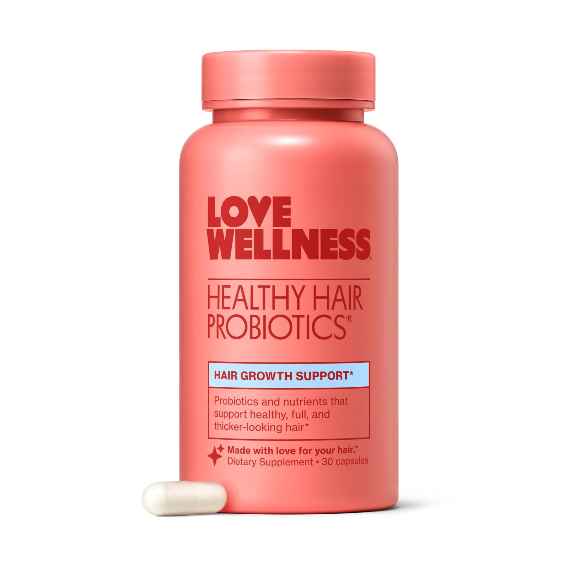Love Wellness Healthy Hair Probiotics | Support Hair Growth with Biotin and Vitamin B12 & B6 | Supplement for Healthy Scalp & Thicker, Fuller Looking Hair | Safe & Effective | 30 Capsules Love Wellness uk supplements