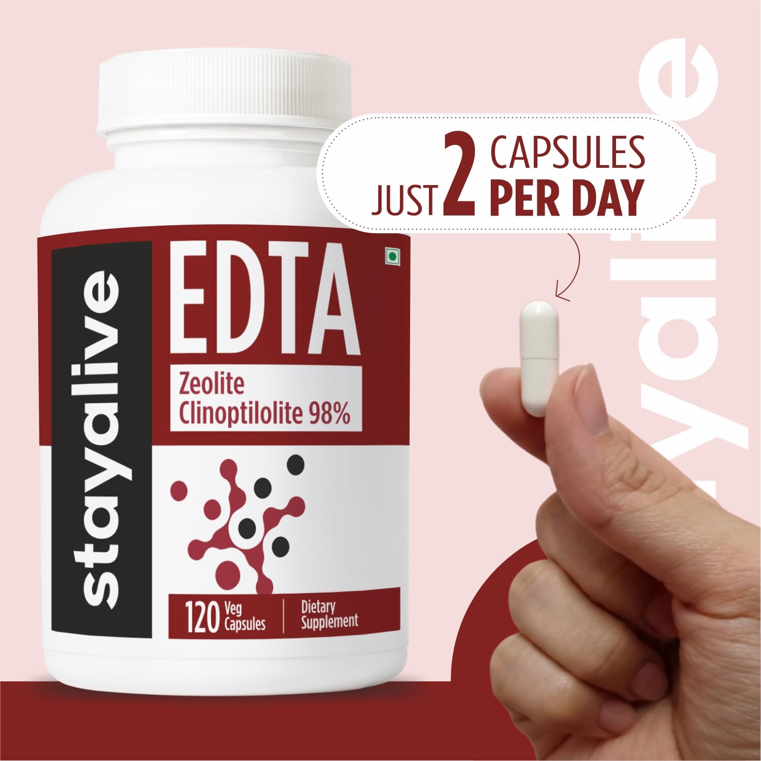 STAY ALIVE EDTA Capsules 1500mg with Zeolite 98% and Kale Extract Powder, 120 Pills, Non-GMO & Gluten Free Calcium Disodium EDTA Supplement STAY ALIVE uk supplements