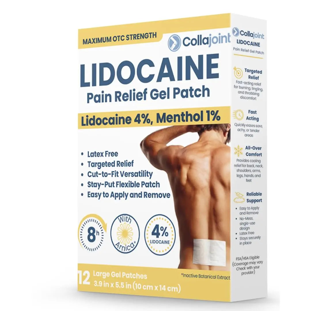 Collajoint Maximum-Strength Lidocaine 4% & Menthol 1% Hydrogel Pain Relief Patch with Arnica Montana Flower Extract-Temporary Numbing & Cooling Relief for Sore Muscles, Stiff Joints & Arthritis Collajoint uk supplements