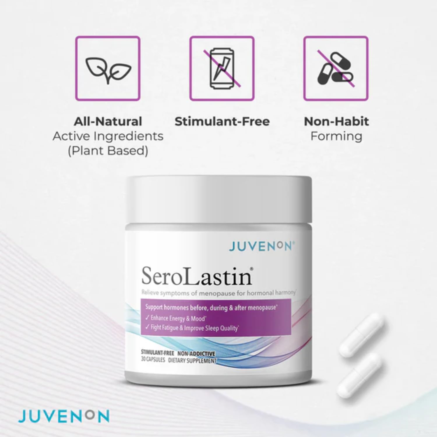 Juvenon Menopause Supplements for Women Mood Support, Hot Flashes Relief, Peri-Menopausal Support, Hormone Balance, Promote Calm, Energy, Clarity, Sleep, Natural Herbal Supplement, (30 Capsules) Juvenon uk supplements