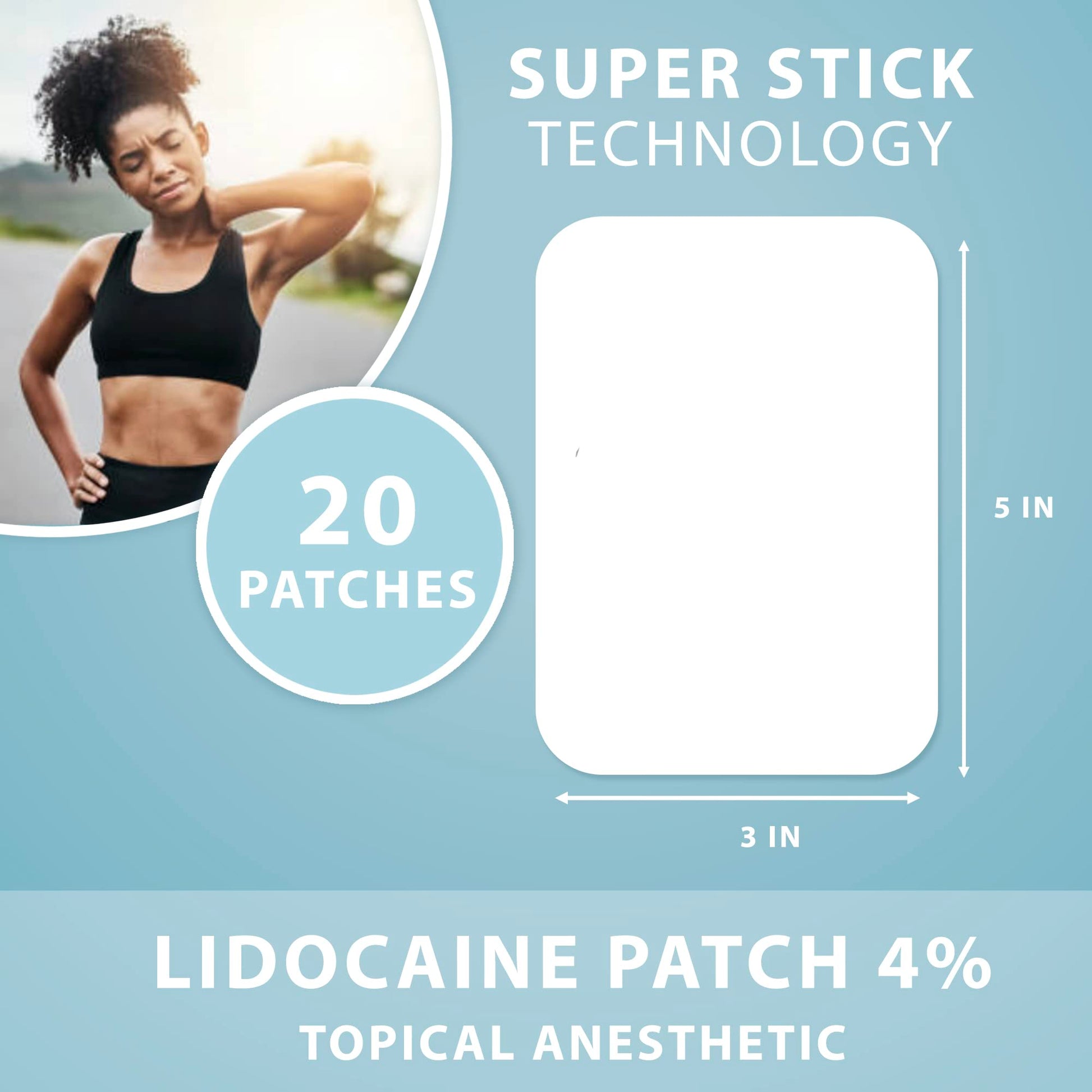 Curist Super Stick Lidocaine Patches Topical Pain Relief - Long Lasting Adhesive for Back Relief, Neck Relief, Sore Muscle Relief (20 Patches -1 Pack - 3x5 Lidocaine 4% Patches) Curist uk supplements