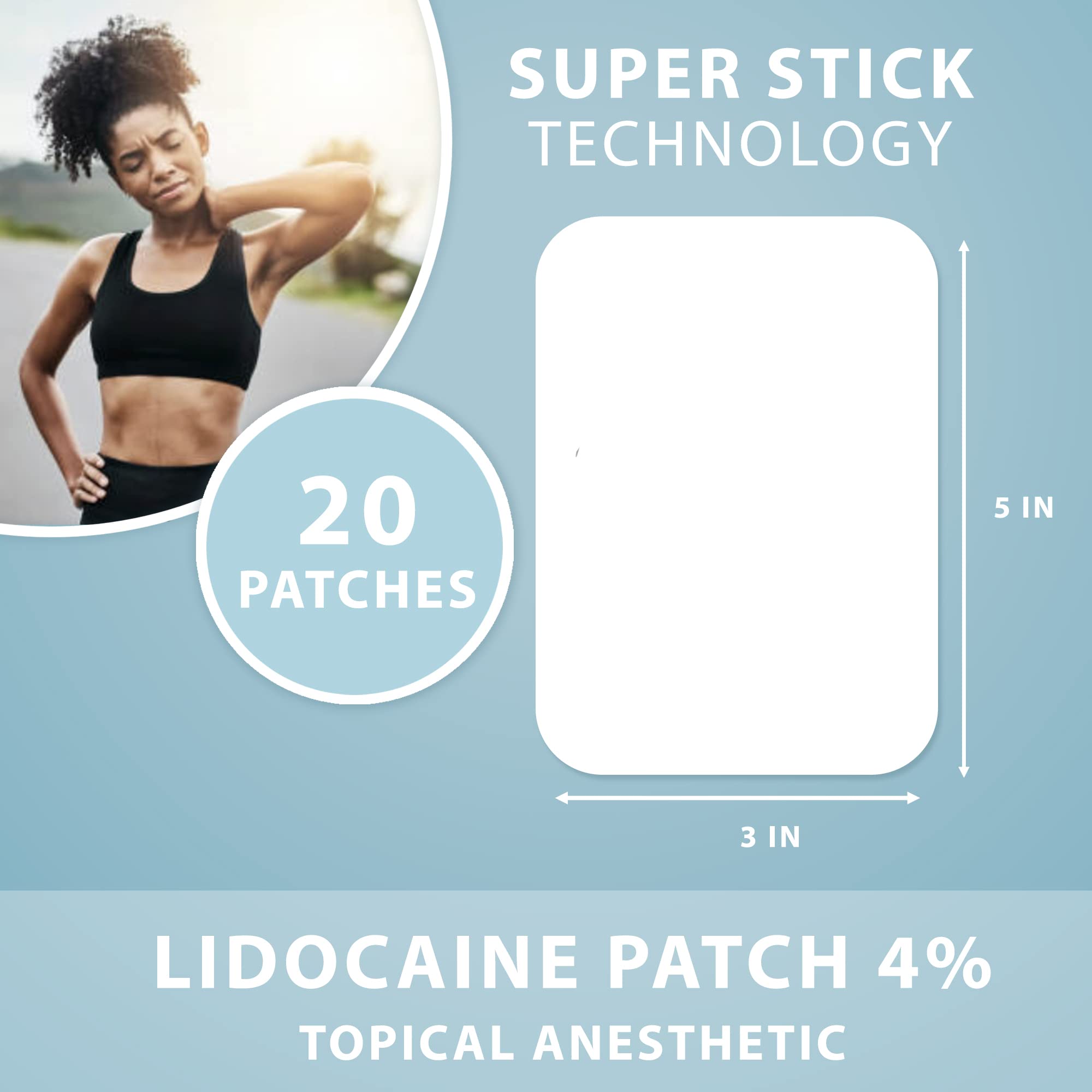 Curist Super Stick Lidocaine Patches Topical Pain Relief - Long Lasting Adhesive for Back Relief, Neck Relief, Sore Muscle Relief (20 Patches -1 Pack - 3x5 Lidocaine 4% Patches) Curist uk supplements