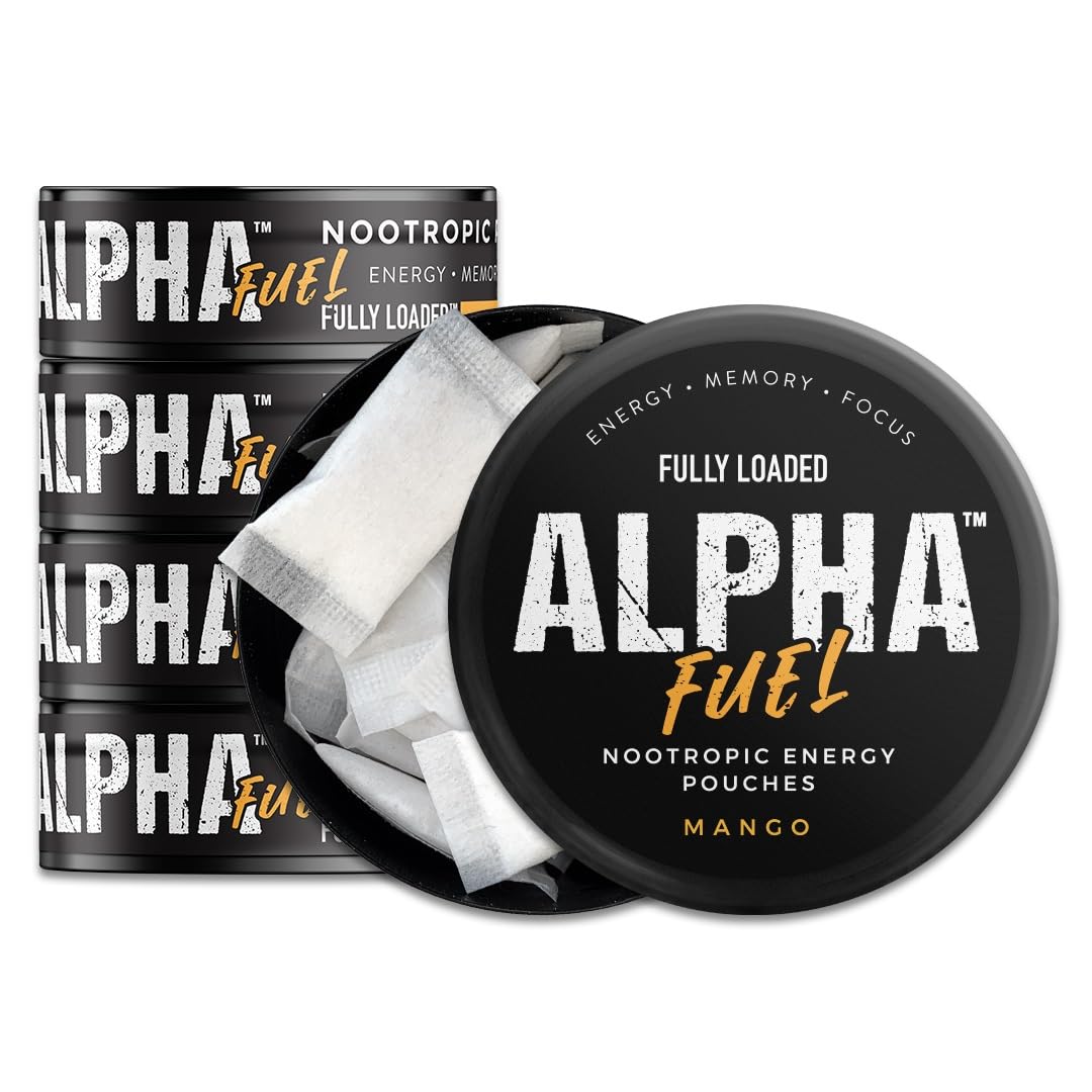 Fully Loaded Alpha Fuel Nootropic Pouches (Mango Fuel) - 5 cans, 15 Pouches per can - Energy Pouches containing Caffeine and nootropic Blend Fully Loaded Bullseye uk supplements