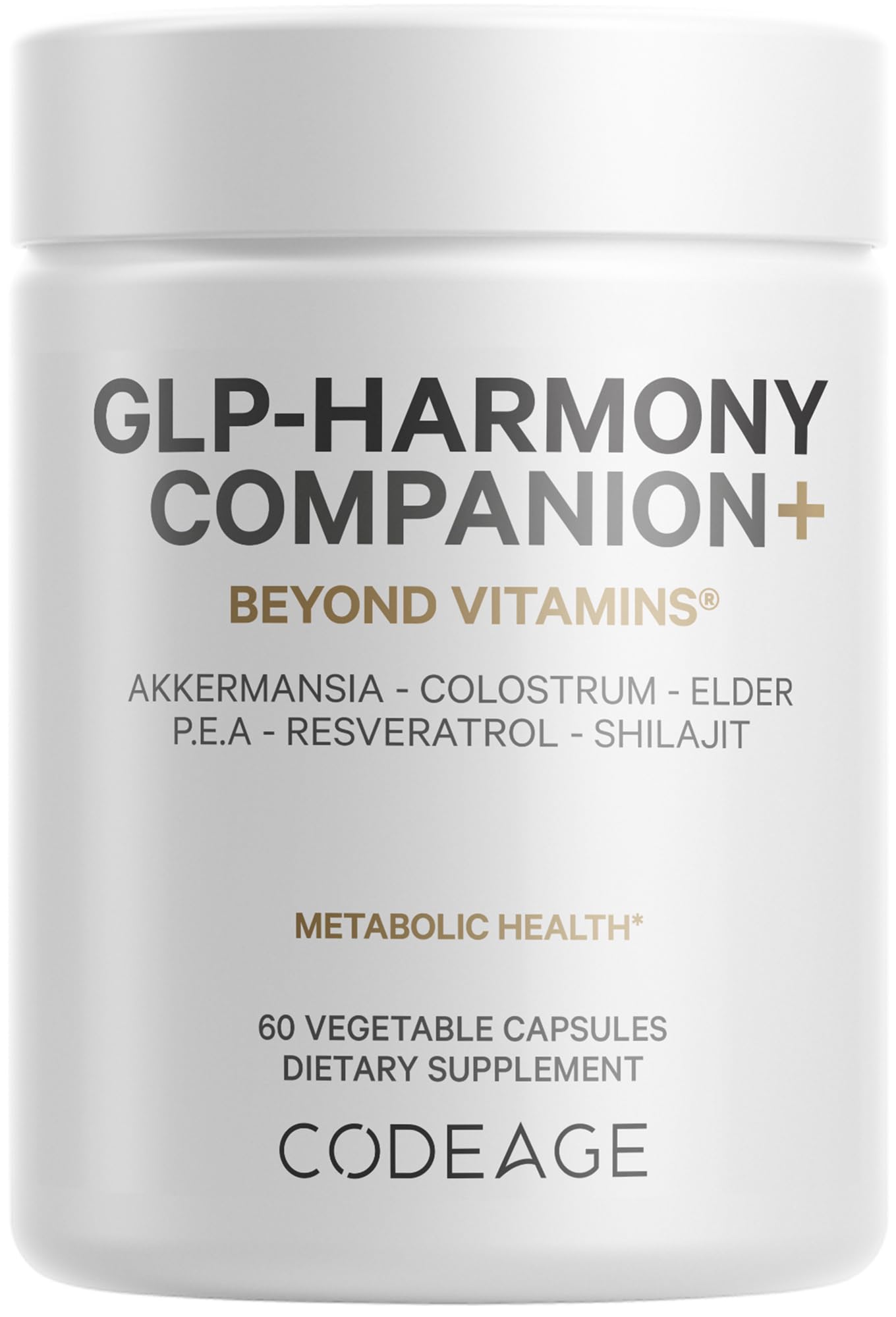 Codeage GLP-Harmony Companion+ Supplement - GLP-1 Agonist Support - Lion's Mane, Pea, Colostrum, Shilajit, Akkermansia, Elder, Citrus Bioflavonoids, Broccoli, Resveratrol - Non-GMO - 60 Capsules Codeage uk supplements