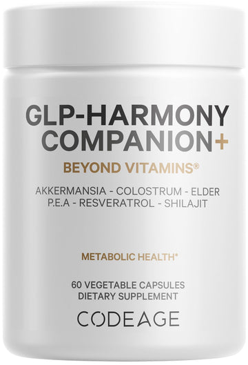 Codeage GLP-Harmony Companion+ Supplement - GLP-1 Agonist Support - Lion's Mane, Pea, Colostrum, Shilajit, Akkermansia, Elder, Citrus Bioflavonoids, Broccoli, Resveratrol - Non-GMO - 60 Capsules Codeage uk supplements