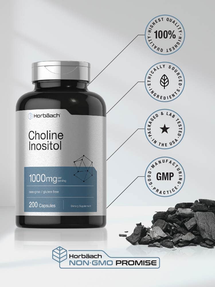 Choline Inositol 1000mg Supplement | 200 Capsules | Non-GMO, Gluten Free | by Horbaach Horbäach uk supplements