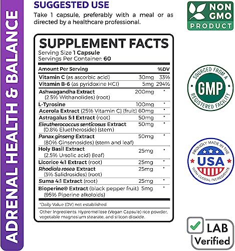 Adrenal Support & Cortisol Manager (Non-GMO) Powerful Adrenal Health with L-Tyrosine Healths Harmony uk supplements