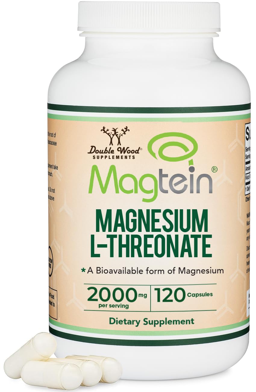 Magnesium L Threonate, Magtein, Sleep and Cognitive Support – High Absorption – Most Bioavailable Form of Magnesium – 2,000 mg – 120 Capsules Double Wood Supplements uk supplements