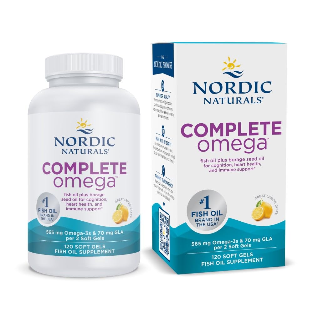 Nordic Naturals Complete Omega, Lemon Flavor - 120 Soft Gels - 565 mg Omega-3 - EPA & DHA with Added GLA - Healthy Skin, Cognition, Positive Mood - Non-GMO - 60 Servings Nordic Naturals uk supplements