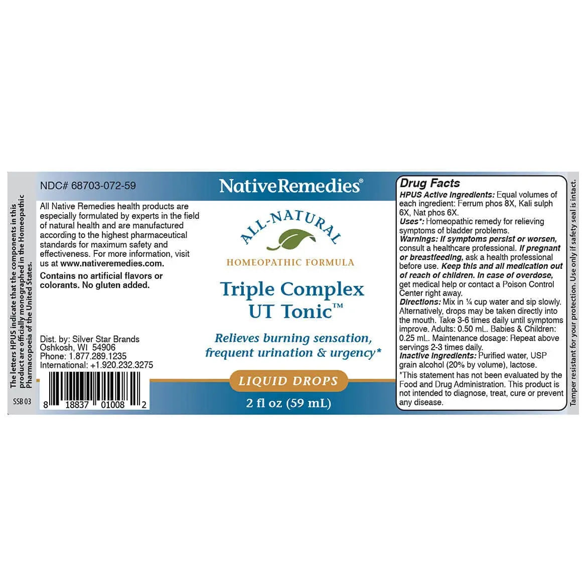 Native Remedies Triple Complex UT Tonic - Natural Homeopathic Formula to Relieve Bladder Irritation, Burning Sensation, Frequent Urination and Urgency - 59 mL Native Remedies uk supplements