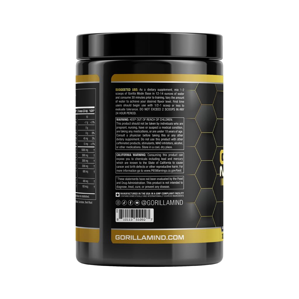 Gorilla Mode Base Pre Workout - Raises Nitric Oxide · Intense Focus & Drive · Endurance Gorilla Mind uk supplements