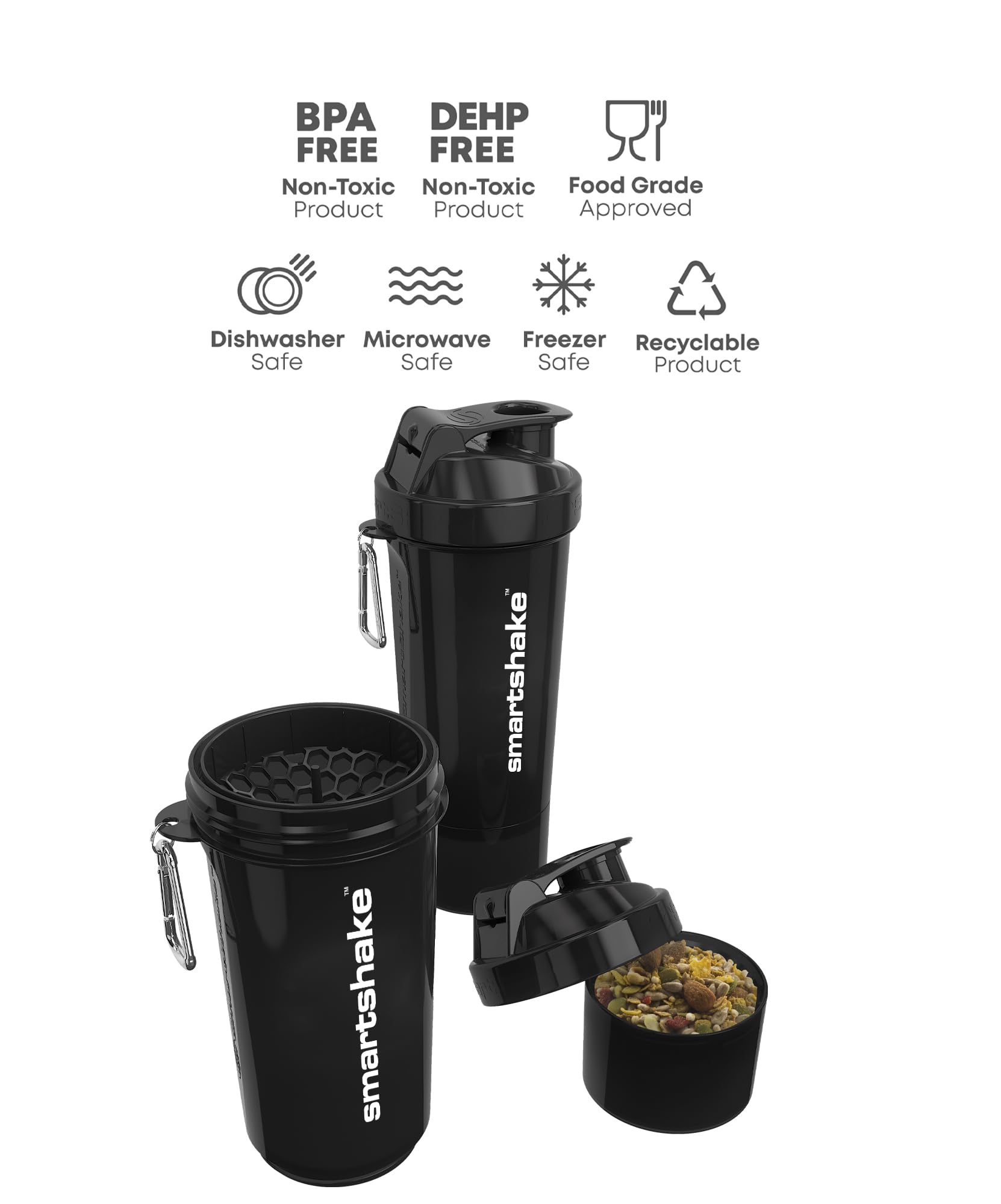 Smartshake Slim 4-Pack Protein Shaker Bottle 400 ml | 13.5 oz – Storage Included - Leakproof Screw Smartshake uk supplements