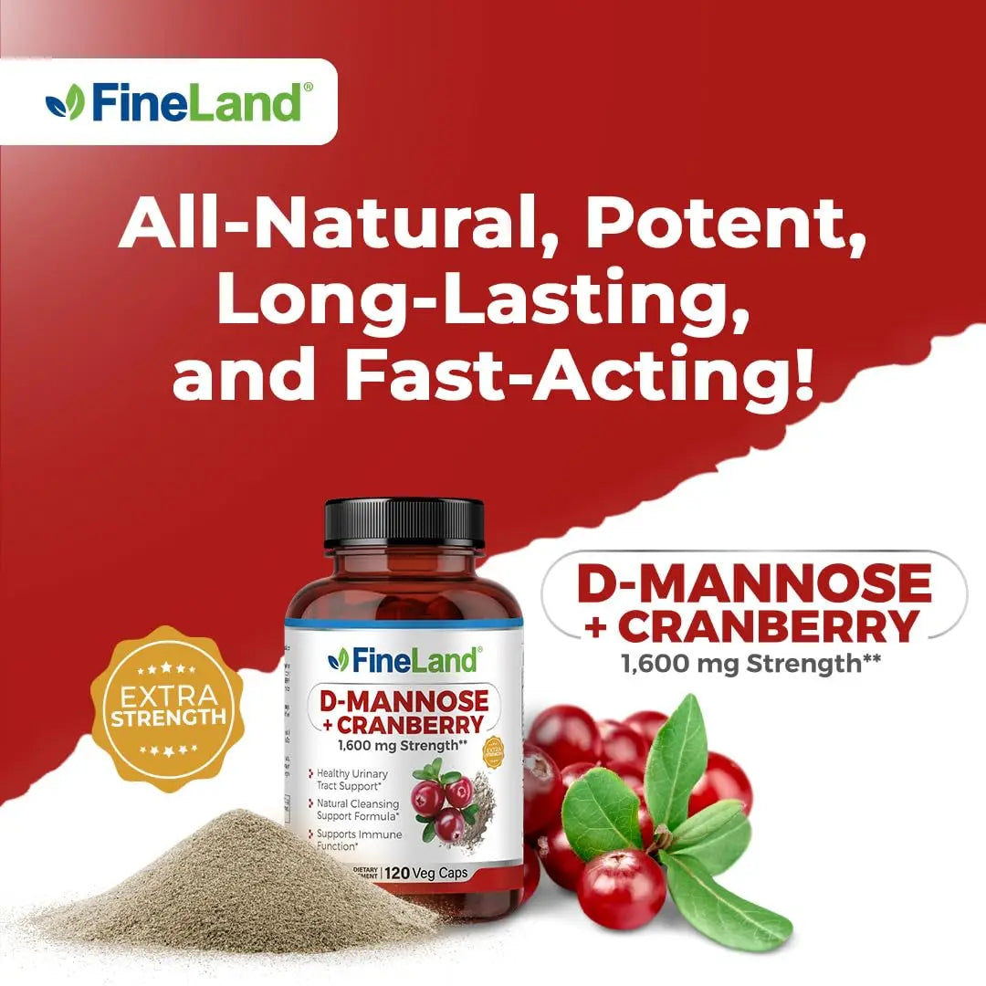 FineLand D-Mannose + Cranberry – 1600mg per Serving – 120 Vegan Capsules – Urinary Tract & Bladder Health Support – Non-GMO, Gluten-Free, Made in USA FineLand uk supplements