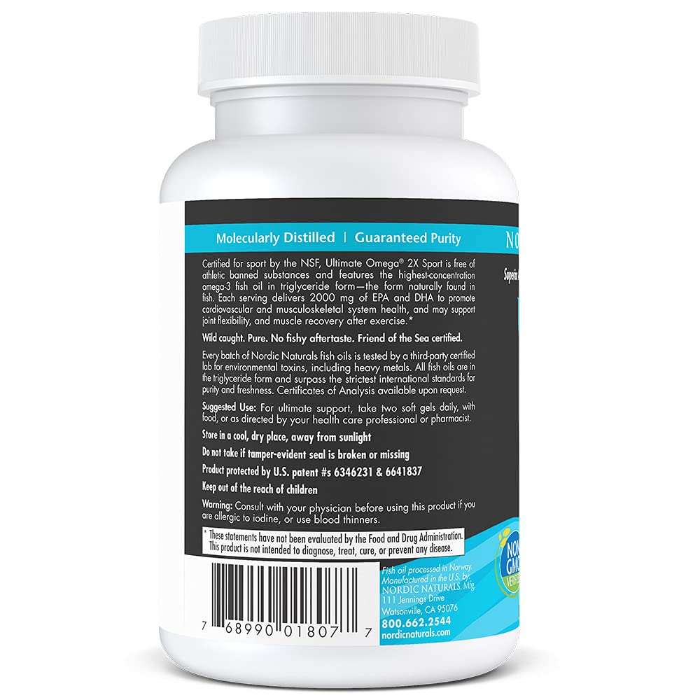 Nordic Naturals Ultimate Omega Sport 2X, Lemon Flavor - 60 Soft Gels - 2150 mg Omega-3 - NSF Certified Fish Oil with EPA & DHA - Heart & Muscle Health, Recovery - Non-GMO - 30 Servings Nordic Naturals uk supplements