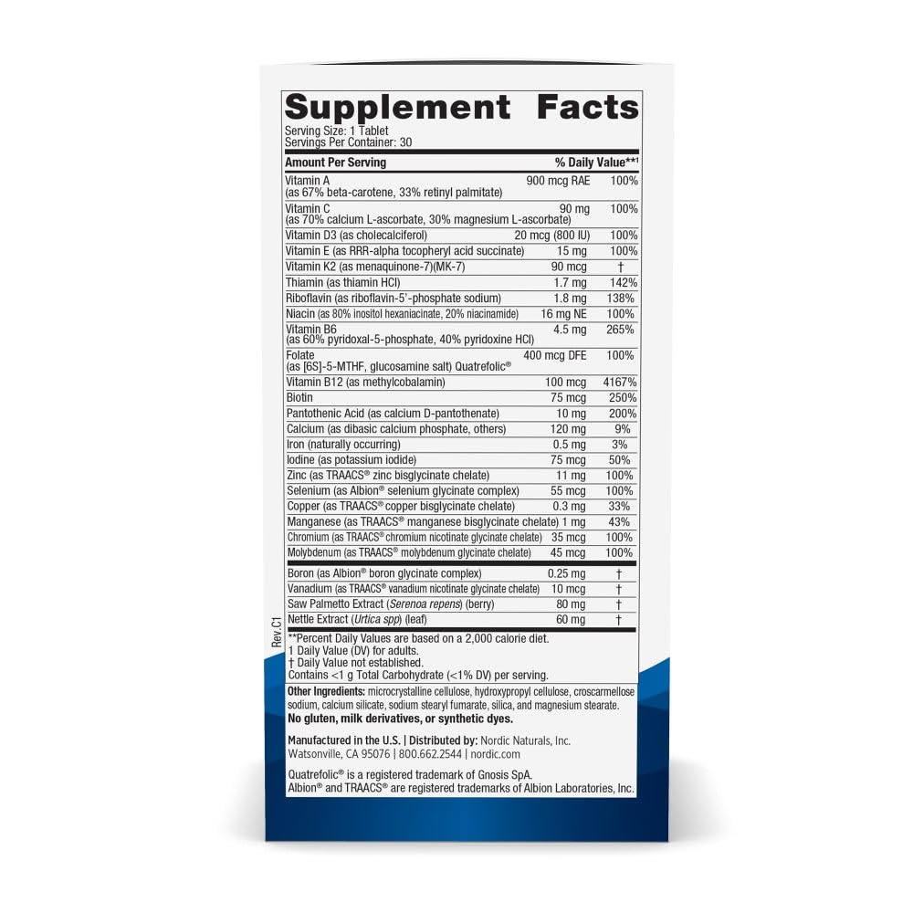 Nordic Naturals Men’s Multivitamin One Daily - Bone, Energy, & Blood-Vessel Support - Immunity Supplement - 20 Essential Nutrients - 30 Tablets - 30 Servings Nordic Naturals uk supplements
