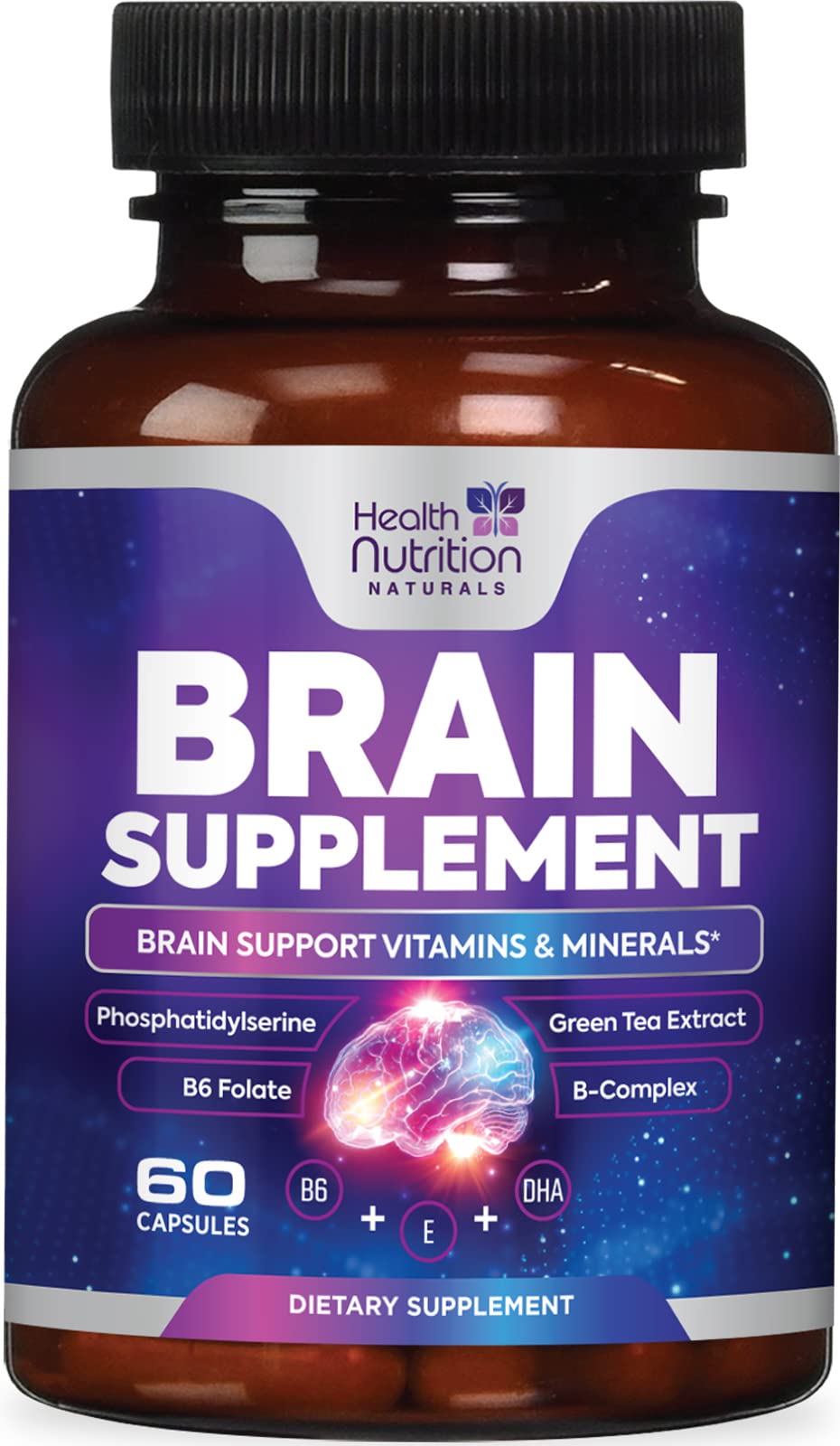 Brain Memory Supplement - 3X Strength Nootropics for Concentration, Clarity & Focus Support - Brain Health Cognitive Vitamins with Bacopa, Phosphatidylserine & DMAE 609mg, Brain Booster, 60 Capsules Health Nutrition Naturals uk supplements